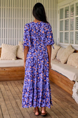 Molli Maxi Dress - Button Down A-Line Dress with Tied Sleeves in Abbi Print