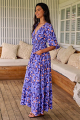 JAASE - Molli Maxi Dress: Button Down A-Line Dress with Tied Sleeves in Abbi Print