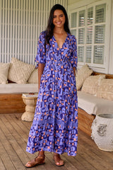 JAASE - Molli Maxi Dress: Button Down A-Line Dress with Tied Sleeves in Abbi Print