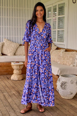 Molli Maxi Dress - Button Down A-Line Dress with Tied Sleeves in Abbi Print