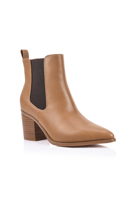 A front view photo of Abbie Chelsea Ankle Boots in Tan from Salty Crush