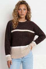 Model wearing Abbot Jumper in Coffee from Salty Crush