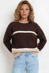 Model wearing Abbot Jumper in Coffee from Salty Crush