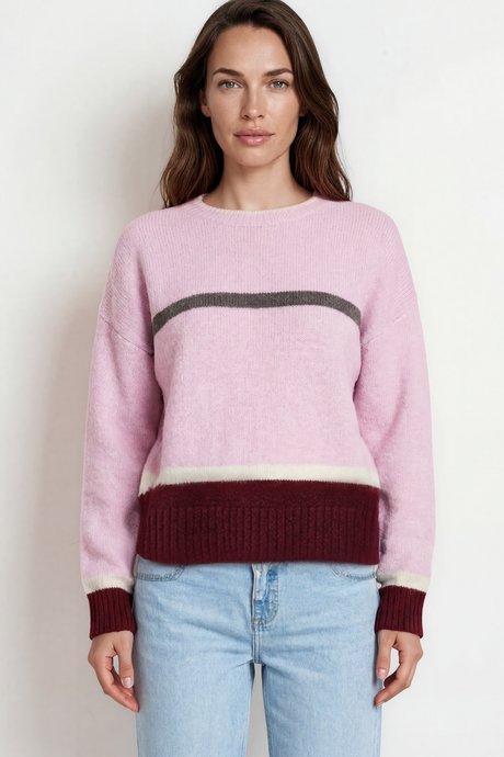 Model wearing Abbot Jumper in Pink from Salty Crush