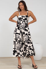 Abegail Midi Dress - Square Neckline Sun Dress in Halsey Print
