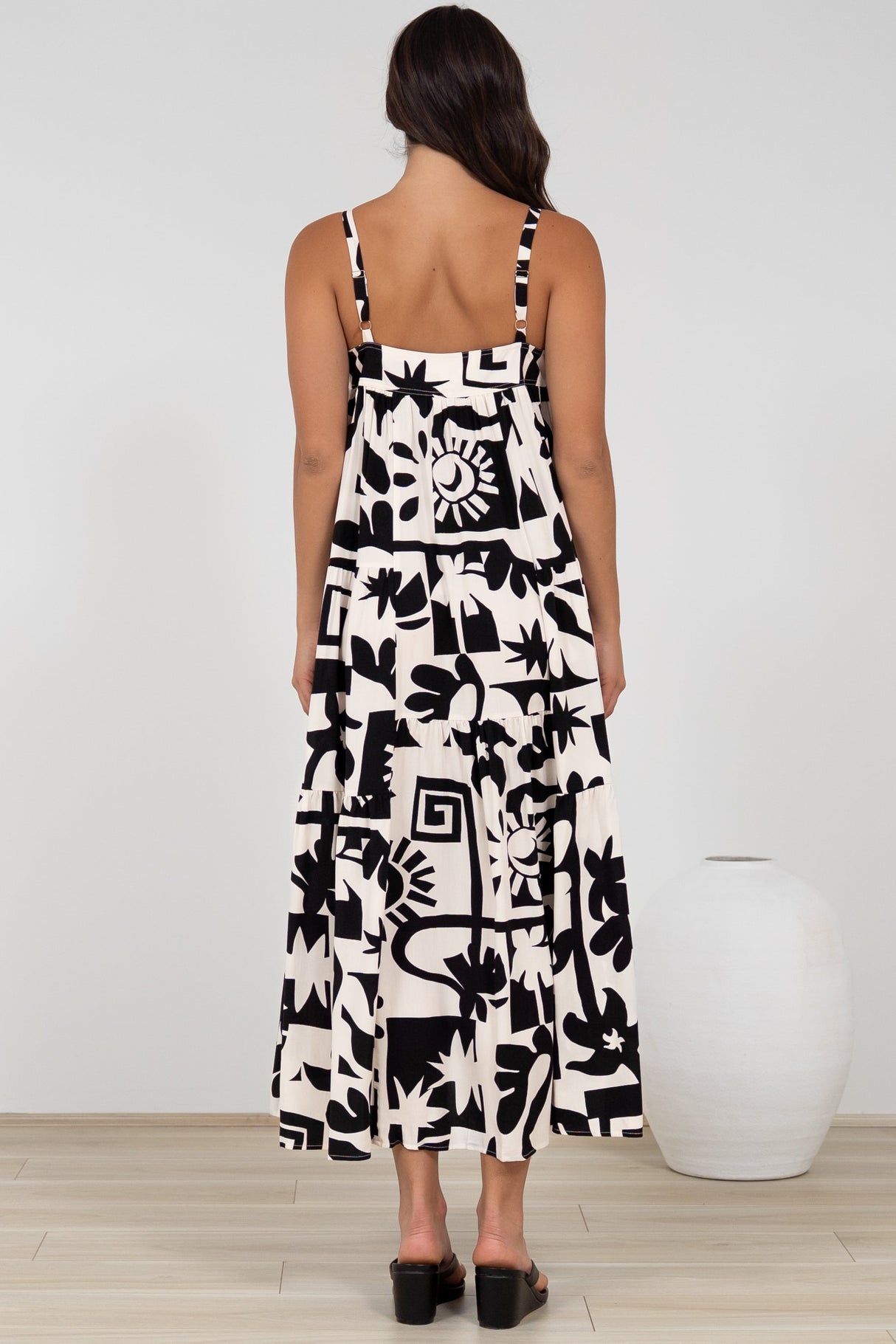 Abegail Midi Dress - Square Neckline Sun Dress in Halsey Print