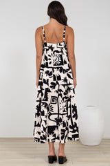 Abegail Midi Dress - Square Neckline Sun Dress in Halsey Print