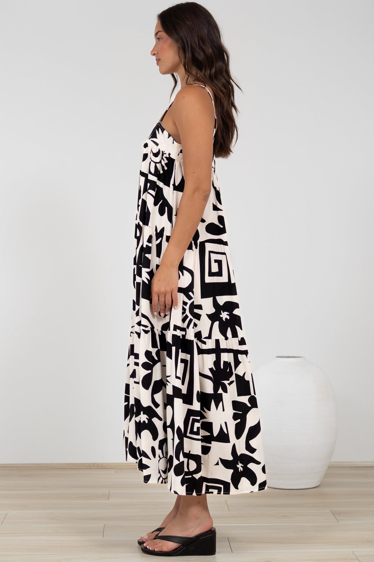 Abegail Midi Dress - Square Neckline Sun Dress in Halsey Print