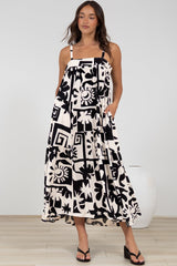 Abegail Midi Dress - Square Neckline Sun Dress in Halsey Print