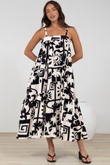 Abegail Midi Dress - Square Neckline Sun Dress in Halsey Print