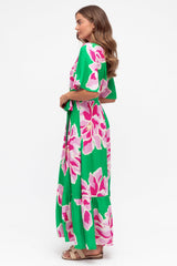 Abha Maxi Dress - Buttoned Bodice A Line Dress in Raine Print