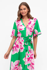 Abha Maxi Dress - Buttoned Bodice A Line Dress in Raine Print