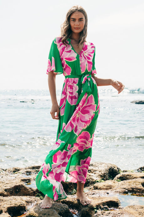 Abha Maxi Dress - Buttoned Bodice A Line Dress in Raine Print