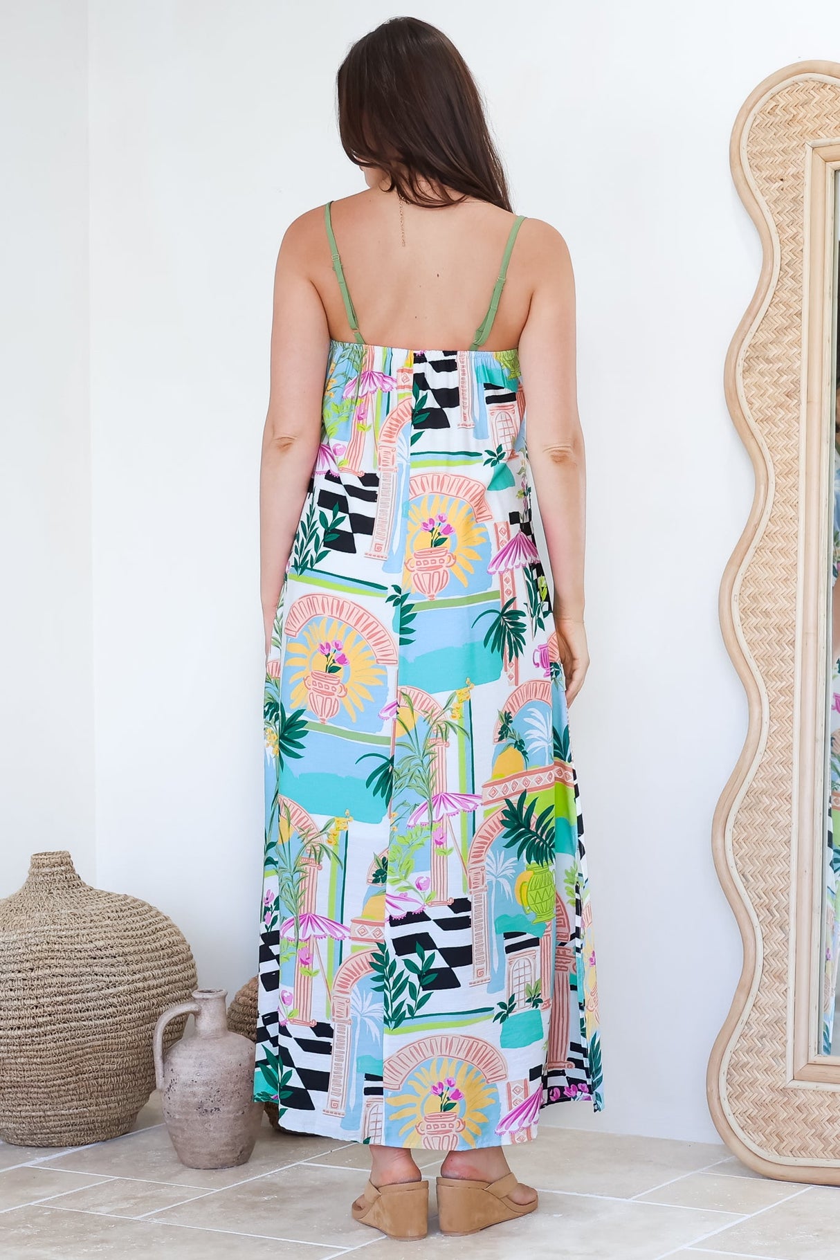 Abie Maxi Dress - Adjustable Strap Sun Dress with Splits in Melora Print