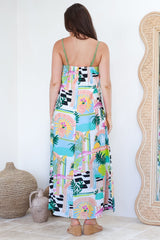 Abie Maxi Dress - Adjustable Strap Sun Dress with Splits in Melora Print