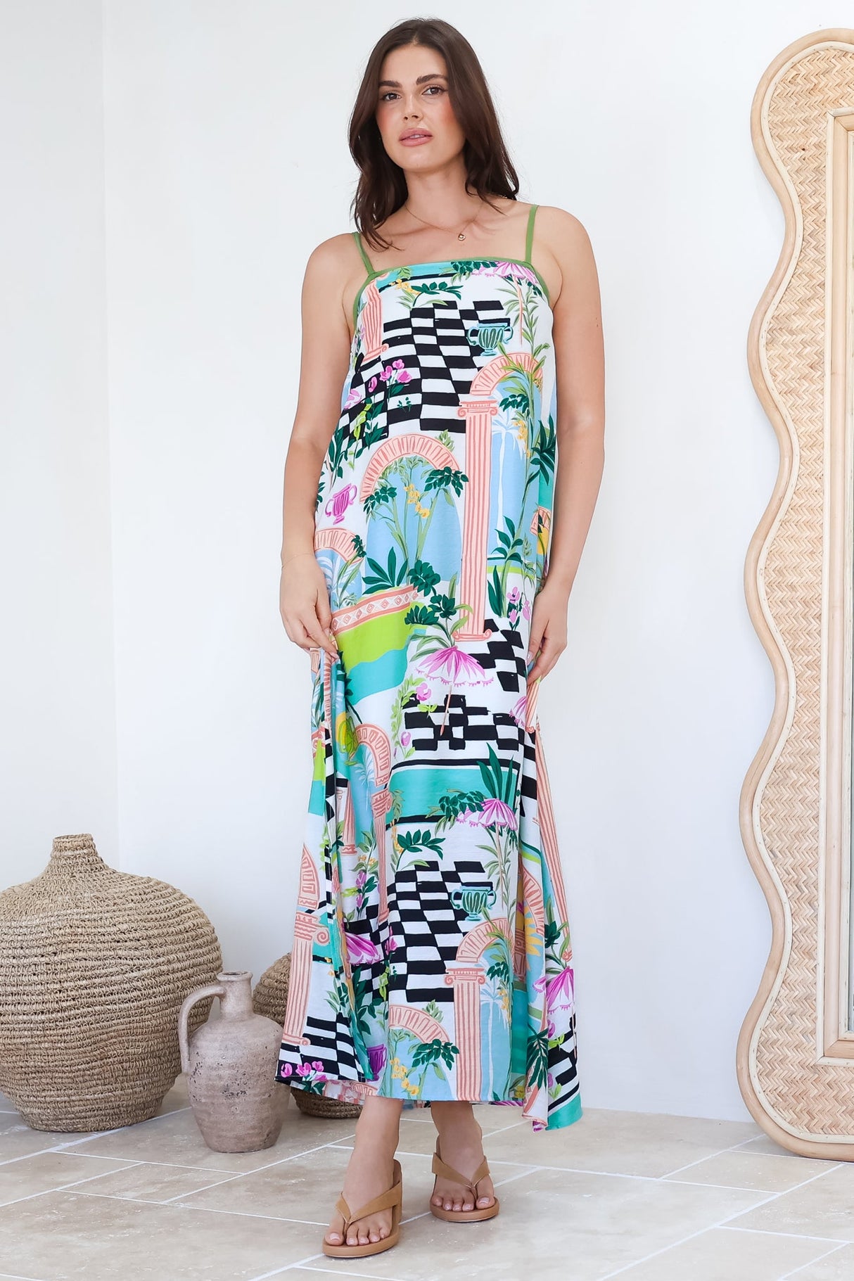 Abie Maxi Dress - Adjustable Strap Sun Dress with Splits in Melora Print