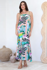 Abie Maxi Dress - Adjustable Strap Sun Dress with Splits in Melora Print