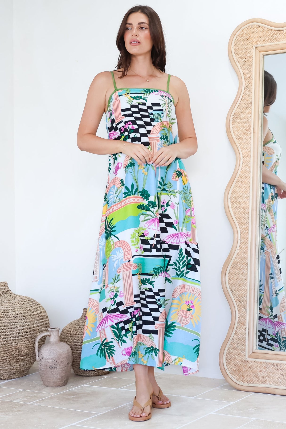 Abie Maxi Dress - Adjustable Strap Sun Dress with Splits in Melora Print