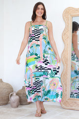 Abie Maxi Dress - Adjustable Strap Sun Dress with Splits in Melora Print