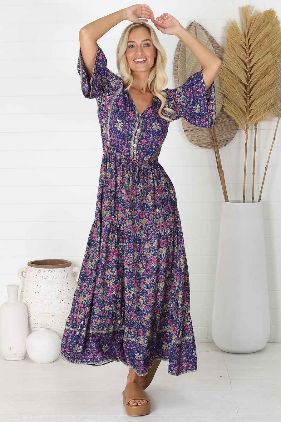 Salty Crush Abigail Iris Maxi Dress Navy Bohemian Maxi Dress