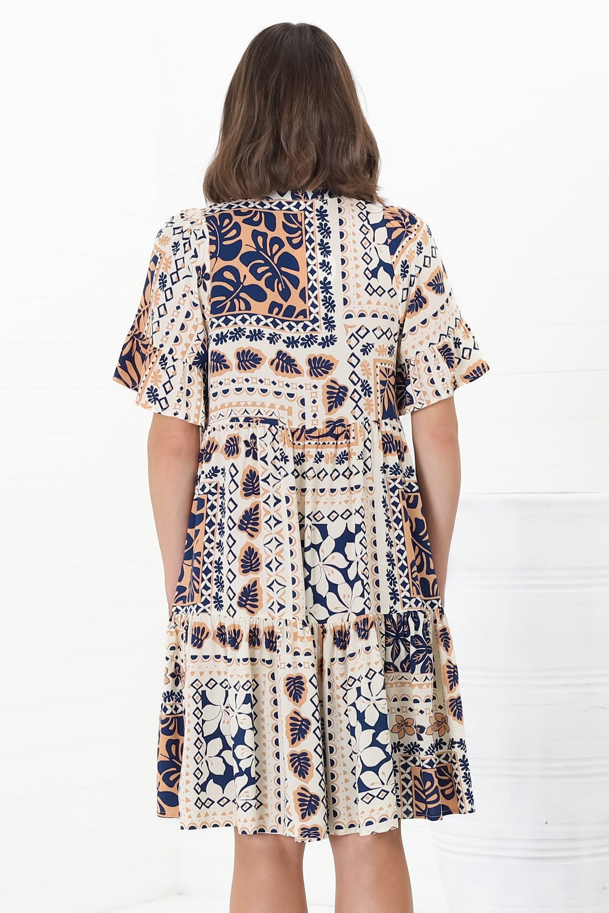 Abilia Mini Dress - Mandarin Collar Smock Dress in Alphy Print