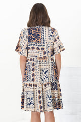 Abilia Mini Dress -  Mandarin Collar Smock Dress in Alphy Print