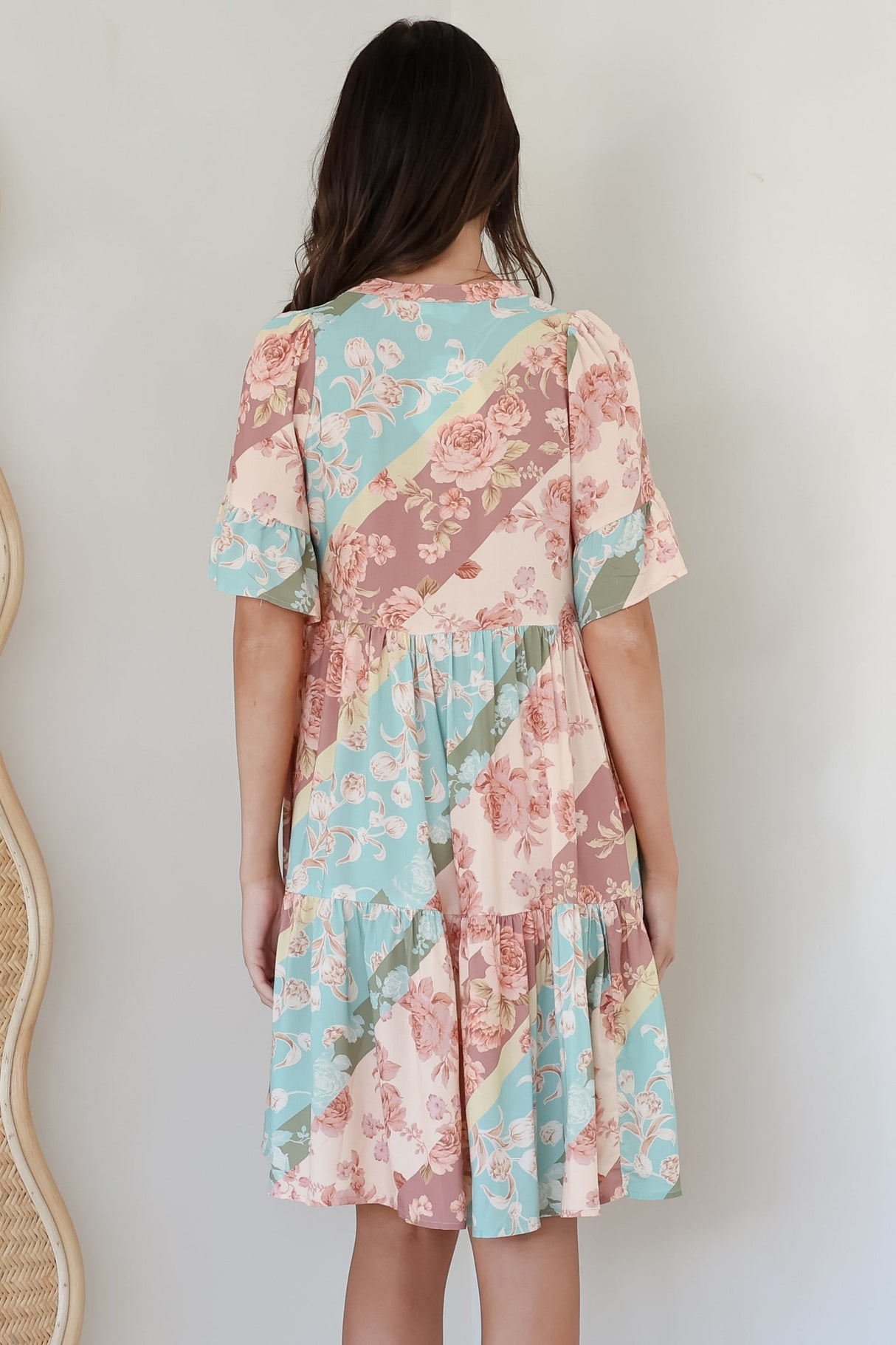 Abilia Mini Dress - Mandarin Collar Smock Dress in Clavelle Print
