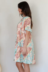 Abilia Mini Dress - Mandarin Collar Smock Dress in Clavelle Print