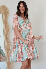 Abilia Mini Dress - Mandarin Collar Smock Dress in Clavelle Print
