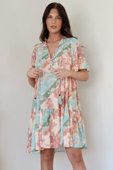 Abilia Mini Dress - Mandarin Collar Smock Dress in Clavelle Print