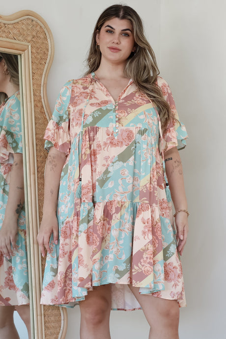 Abilia Mini Dress - Mandarin Collar Smock Dress in Clavelle Print