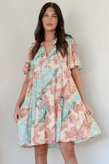 Abilia Mini Dress - Mandarin Collar Smock Dress in Clavelle Print