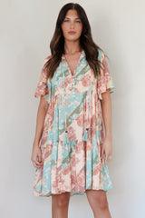 Abilia Mini Dress - Mandarin Collar Smock Dress in Clavelle Print