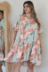 Abilia Mini Dress - Mandarin Collar Smock Dress in Clavelle Print