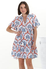 Abilia Mini Dress - Mandarin Collar Buttoned Bodice Smock Dress in Jaiden Print