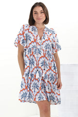 Abilia Mini Dress - Mandarin Collar Buttoned Bodice Smock Dress in Jaiden Print