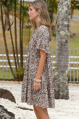 Abilia Mini Dress - Mandarin Collar Smock Dress in Perrie Print