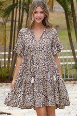 Abilia Mini Dress - Mandarin Collar Smock Dress in Perrie Print