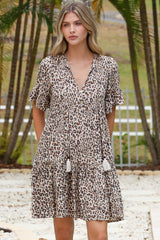 Abilia Mini Dress - Mandarin Collar Smock Dress in Perrie Print