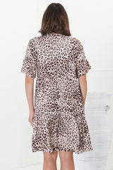 Abilia Mini Dress - Mandarin Collar Smock Dress in Tatum Print