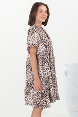 Abilia Mini Dress - Mandarin Collar Smock Dress in Tatum Print