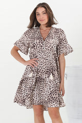 Abilia Mini Dress - Mandarin Collar Smock Dress in Tatum Print