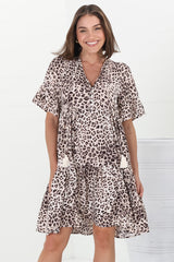 Abilia Mini Dress - Mandarin Collar Smock Dress in Tatum Print