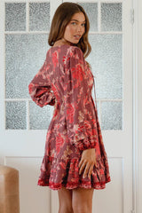 JAASE - Abito Mini Dress: Pull Tie Waist A Line Dress with Long Sleeves in Ziggy Print