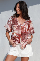 Acacia Blouse - Button Down Short Balloon Sleeve Shirt with Buttoned Cuffs in Ashara Print