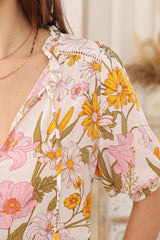 Acacia Blouse - Button Down Short Balloon Sleeve Blouse with Buttoned Cuffs in Cyrena Print