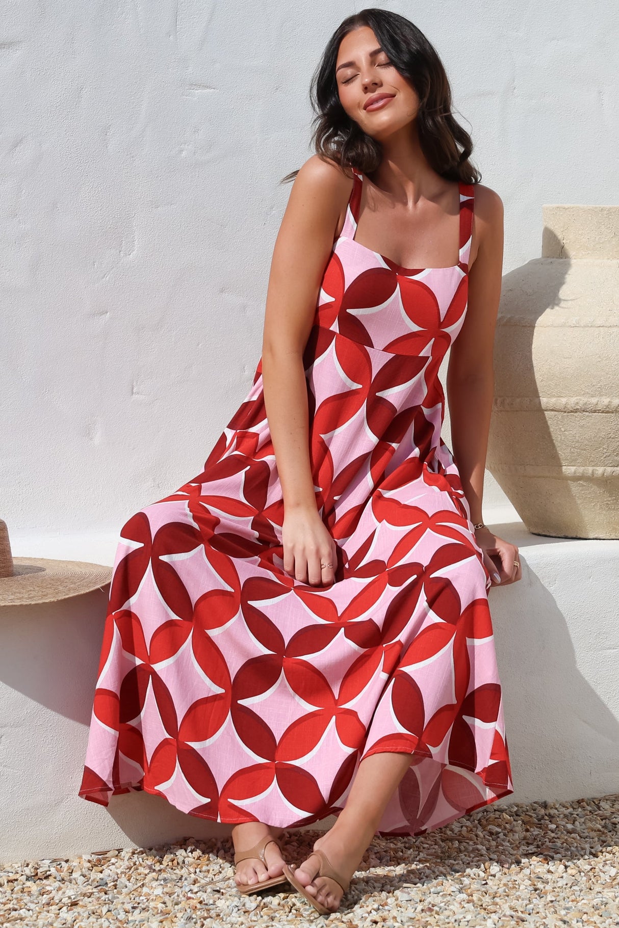 Acacia Maxi Dress - Square Neckline Thick Adjustable Strap Sun Dress in Bambina Print
