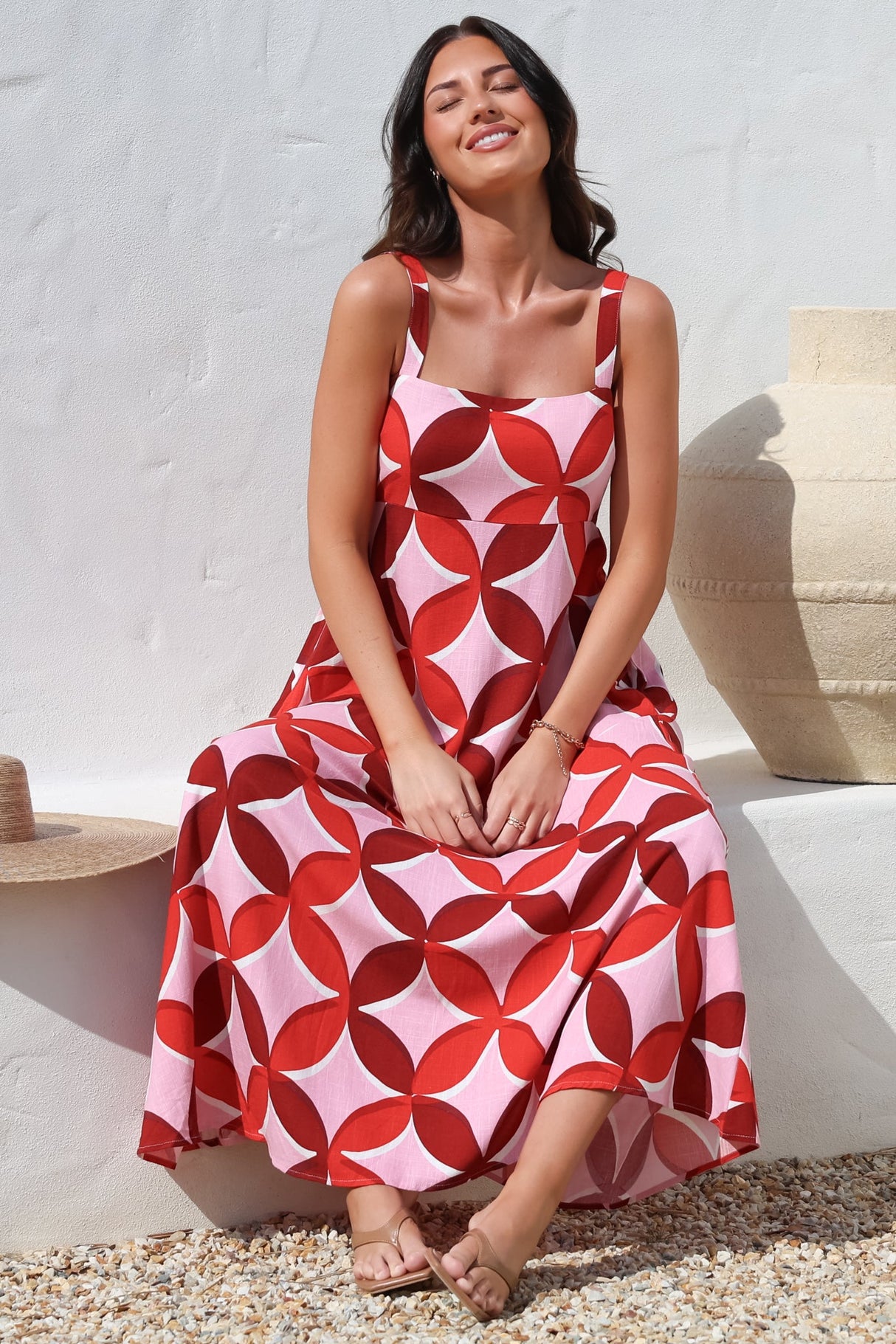 Acacia Maxi Dress - Square Neckline Thick Adjustable Strap Sun Dress in Bambina Print