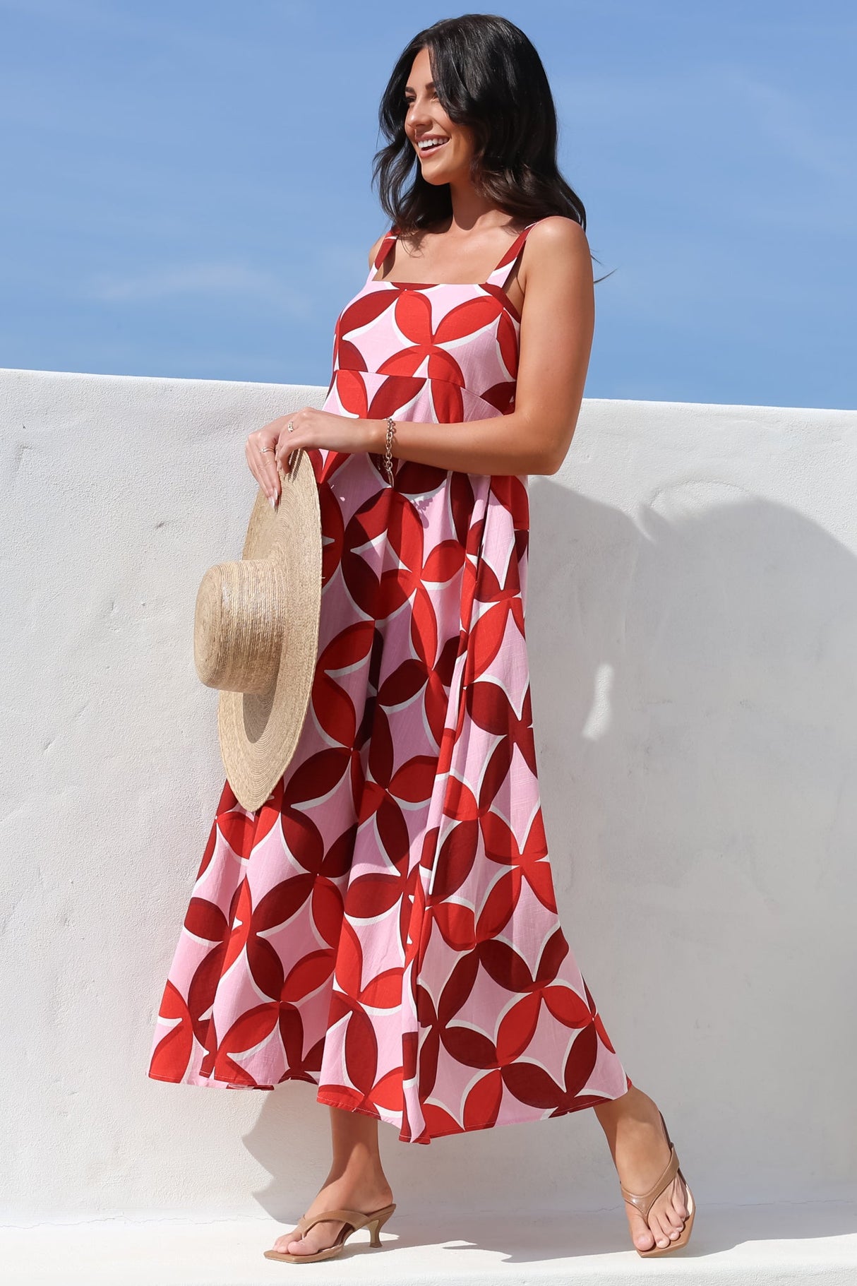 Acacia Maxi Dress - Square Neckline Thick Adjustable Strap Sun Dress in Bambina Print