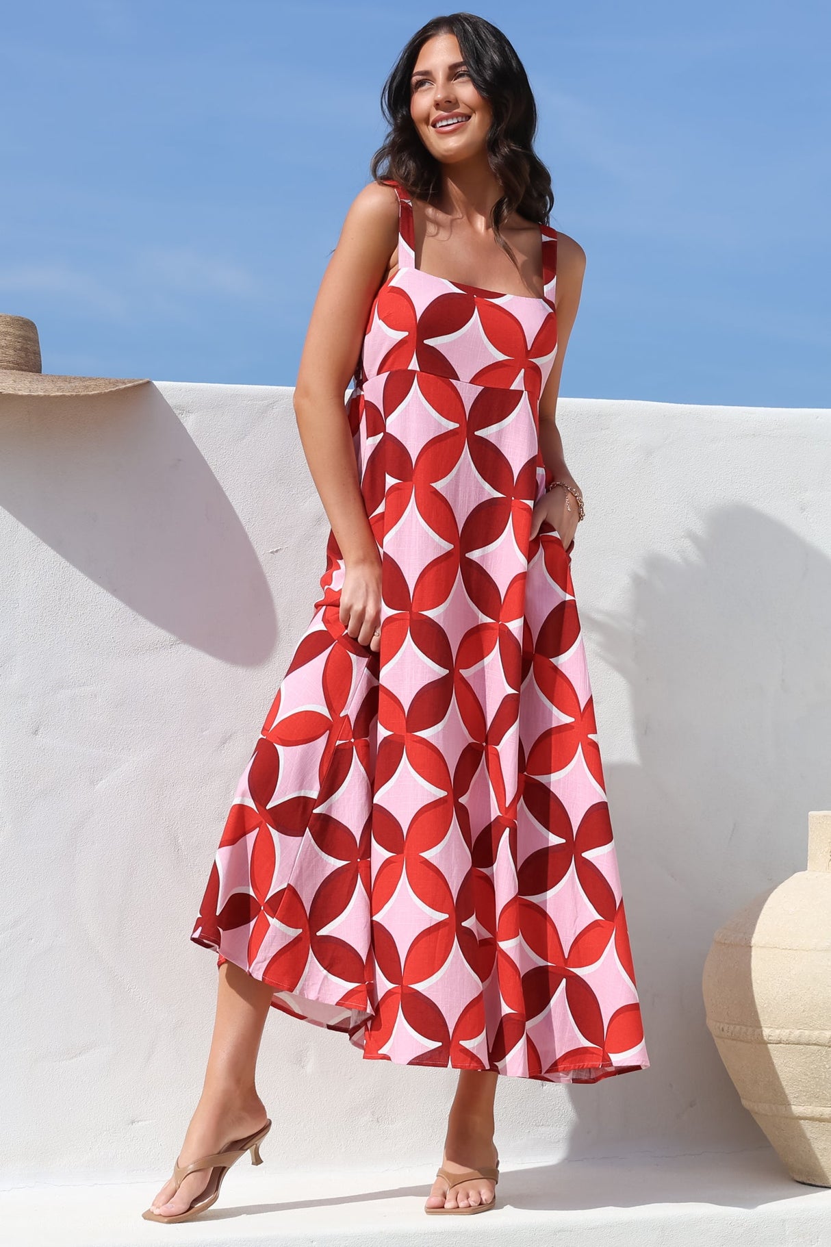 Acacia Maxi Dress - Square Neckline Thick Adjustable Strap Sun Dress in Bambina Print